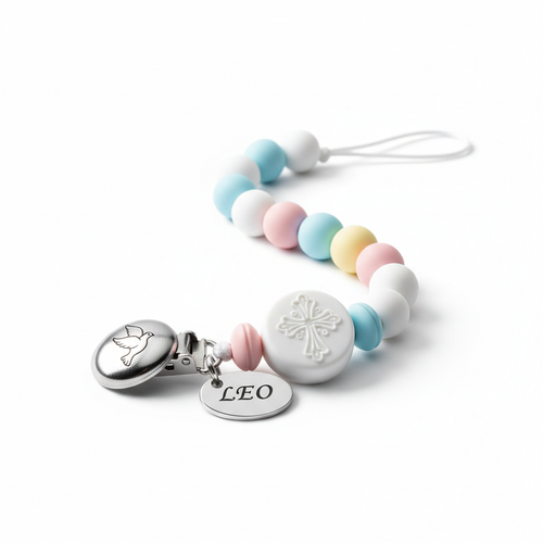 Attache-tétine baptême personnalisée