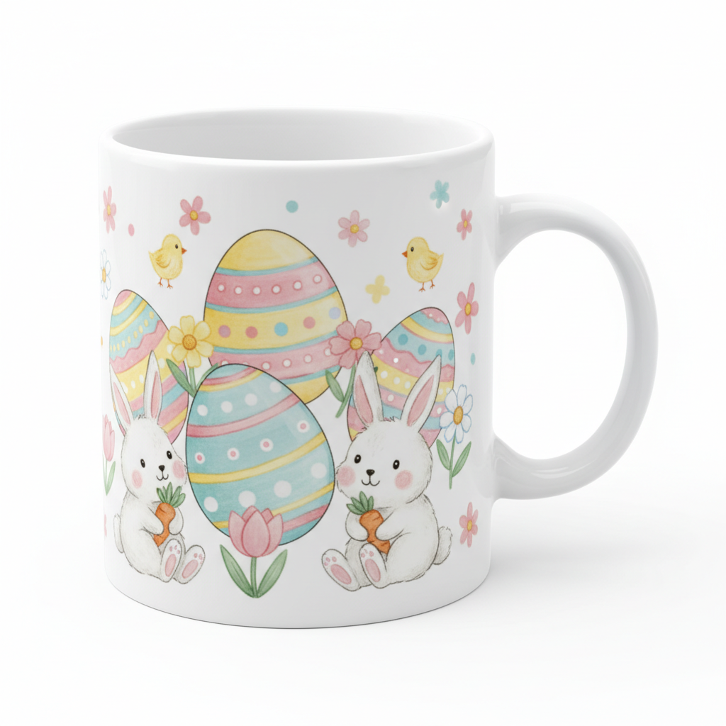 Mug Personnalisé Pâques avec lapins et œufs colorés